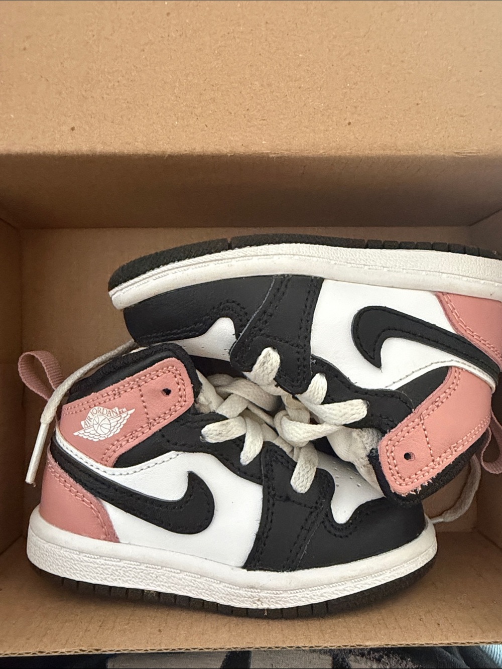 Jordan Kids High-Top Sneakers in Pink, Black & White